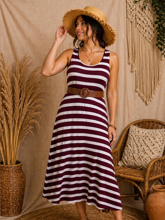 Old Navy Dresses & Skirts - 🔥5/$35🔥 Burgundy & White Striped Maxi Dress | Old Navy | Size XXL